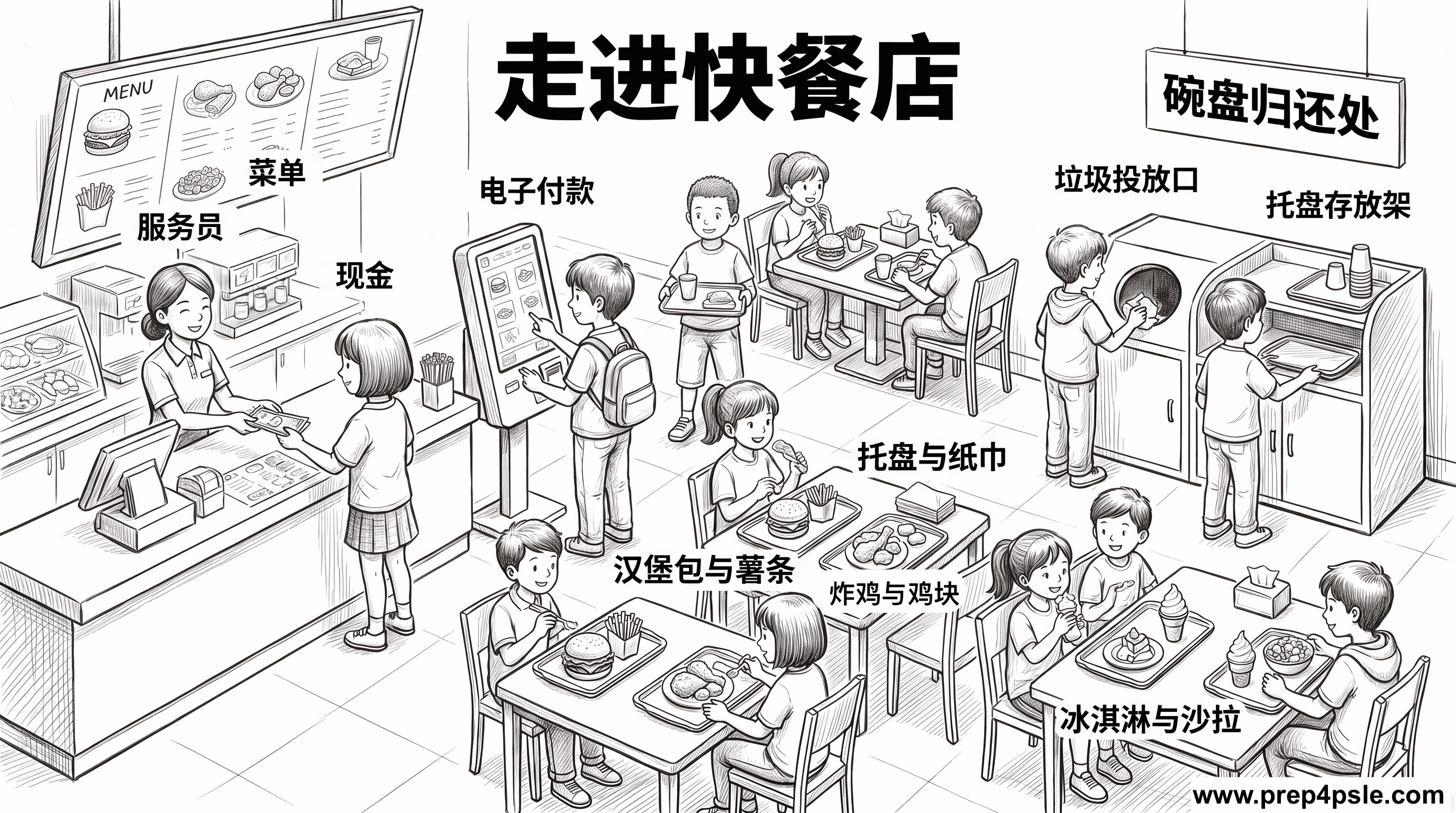快餐店 PSLE 口试词汇图