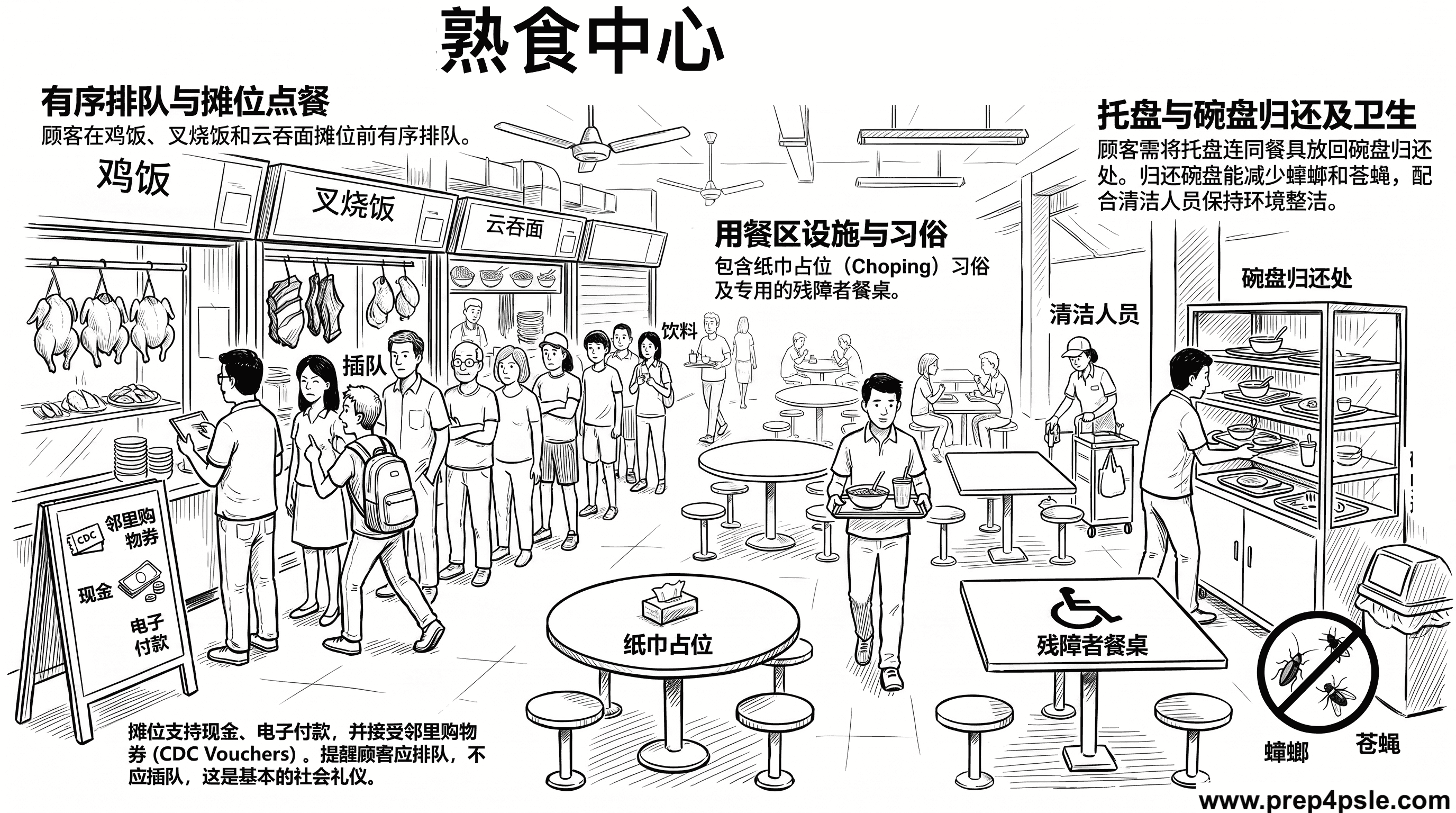 熟食中心 PSLE 口试词汇图