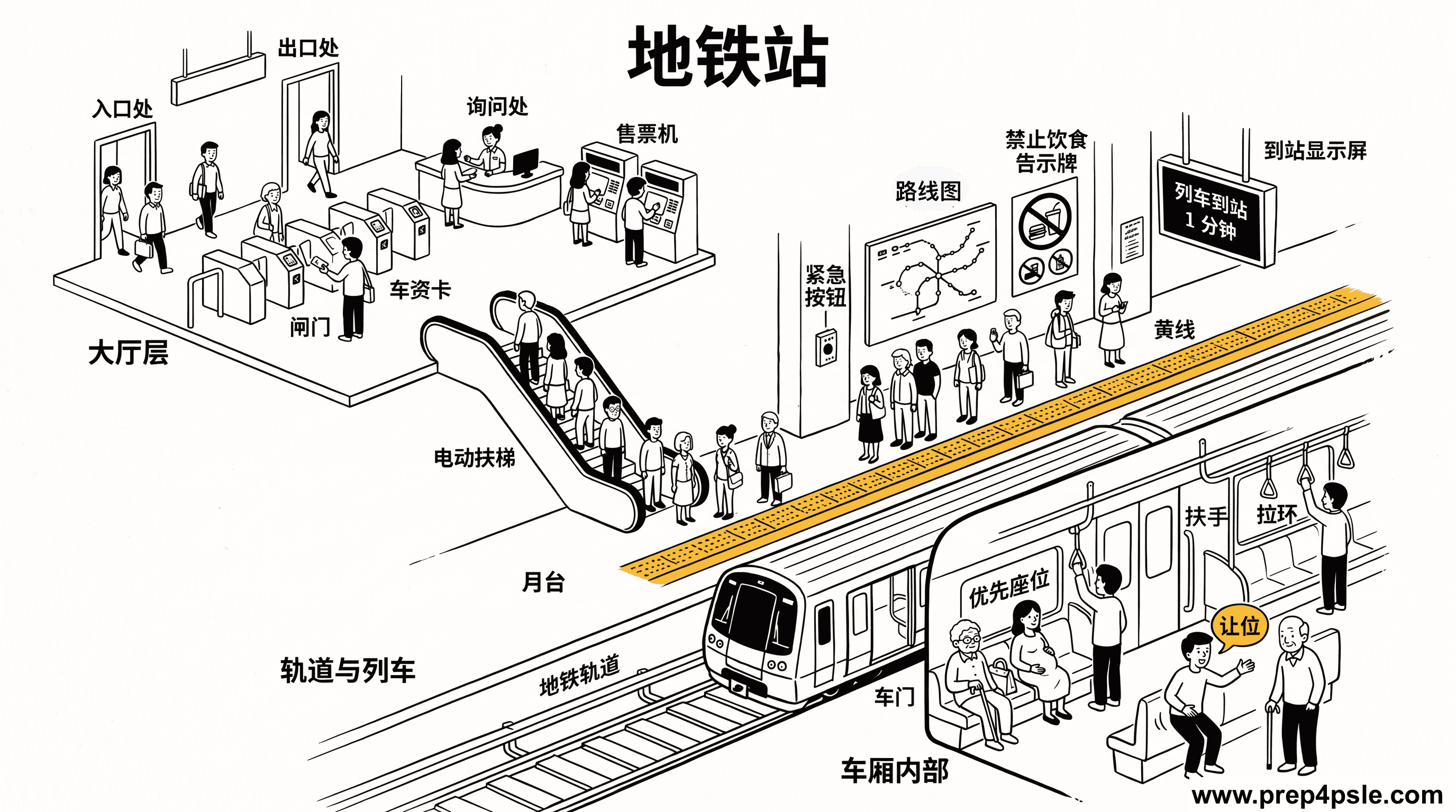 地铁/地铁站 PSLE 口试词汇图